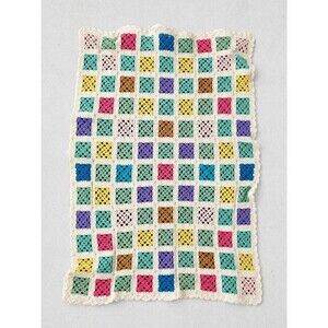 VINTAGE CROCHET AFGHAN Handmade Granny Square Throw Blanket Cottagecore 49x60